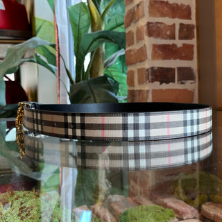 BURBERRY Beige Black Check Canvas TB Buckle Belt SZ6