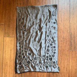 LOUIS VUITTON St Petersburg Gray Black Silk Blend Chiffon Scarf