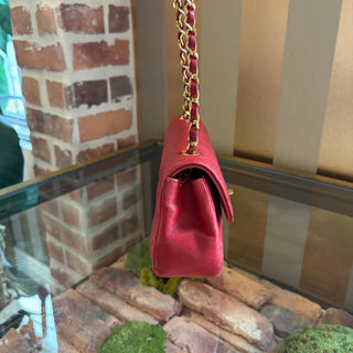 CHANEL Red Leather Half Moon Flap Bag