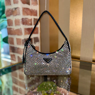 PRADA Prada Re-Edition 2005 Mini Crystal-Studded Satin Bag