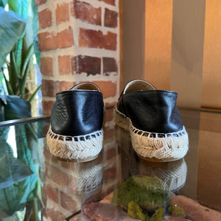 CHANEL CC Black Leather Espadrilles SZ 36 (US 6)