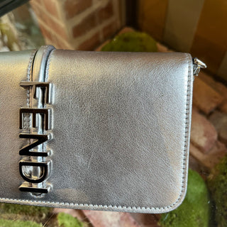 FENDI Fendigraphy Wallet on Chain Metallic Silver Leather Crossbody Bag