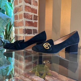 GUCCI Kid Scamosciato Black Suede Kitten Heels SZ 39.5 (US 9.5)