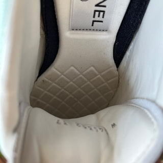CHANEL CC Light Turquoise White Cotton Sneakers SZ37(7US)