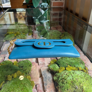 CHRISTIAN DIOR DiorDouble Medium Blue Smooth Calfskin Clutch