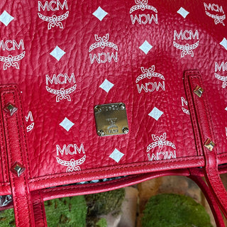 MCM Liz Reversible Red Visetos Monogram Canvas Shopper Tote Bag