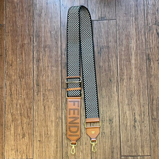 FEND IStrap You Ribbon Vitello King Logo Embossed Gingham Woven Adjustable Bag Strap