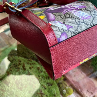 GUCCI Ophidia Small Red GG Supreme Monogram Flora Web Tote Bag