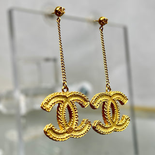 CHANEL Matte Gold Metal CC Drop Earrings