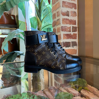 LOUIS VUITTON Wonderland Flat Ranger Black Brown Calfskin Monogram Boots SZ41(11US)