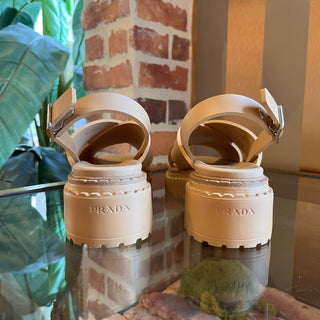 PRADA Rubber Criss Cross Beige Platform Sandals SZ 38 (US 8)