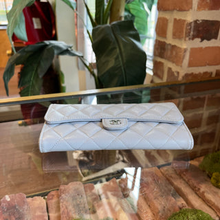 CHANEL Classic Gray Caviar Leather Long Wallet