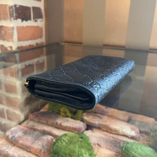 GUCCI Black Leather Guccissima Zip Around Wallet