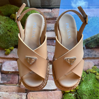 PRADA Rubber Criss Cross Beige Platform Sandals SZ 38 (US 8)