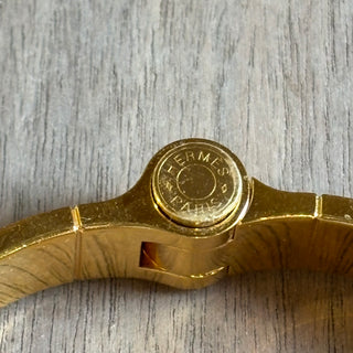 HERMES Hinge Cuff Enamel Bracelet Orange/Gold