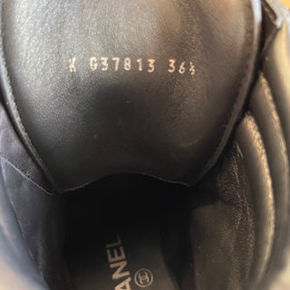 CHANEL Black Calfskin Grosgrain Quilted Lace Up Boots SZ36.5(6.5US)