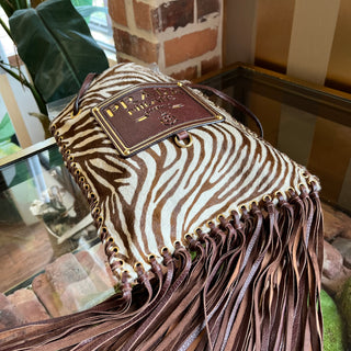 PRADA Zebra Brown Pony Hair Fringe Crossbody