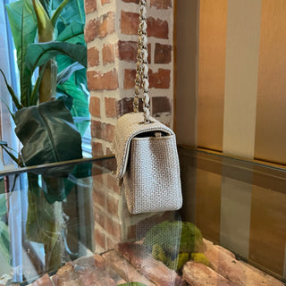 CHANEL Rectangle Flap Mini Dark Beige Raffia Shoulder Bag