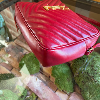 SAINT LAURENT Lou Camera Red Chevron Quilted Crossbody Bag