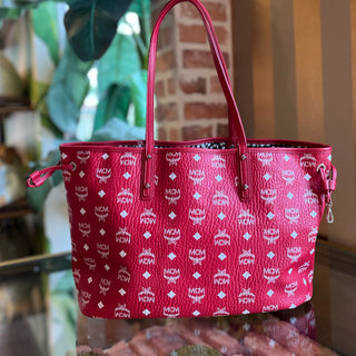 MCM Liz Reversible Red Visetos Monogram Canvas Shopper Tote Bag