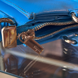 SALVATORE FERRAGAMO Vara Tracy Blue Satchel Shoulder Bag