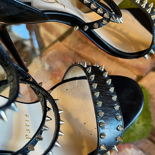 CHRISTIAN LOUBOUTIN Choca Spikes 100 Black Leather Heeled Sandals SZ35.5(5.5US)