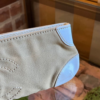 CHANEL Olsen Beige White Canvas Leather CC Clutch