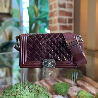 CHANEL Boy Burgundy Patent Leather Bag