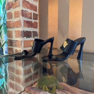 VERSACE Medusa Black Strappy Leather Heels SZ 35 (US 5)