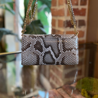 DOLCE & GABBANA Snakeskin Crystal-Embellished Studded DG Logo Chain Bag