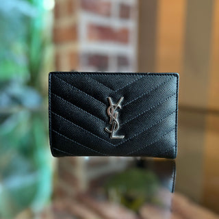 SAINT LAURENT Black Grain De Poudre Cassandra Bifold Wallet