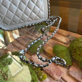CHANEL Boy Silver Caviar Leather Wallet on Chain Bag