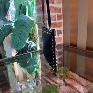 CHRISTIAN LOUBOUTIN Loubiclutch Spike Black Grained Leather Crossbody