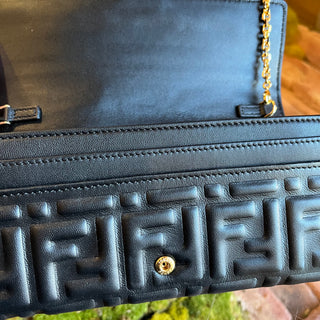 FENDI Baguette Continental Wallet on Chain Black Nappa FF Embossed Crossbody