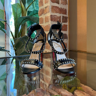 CHRISTIAN LOUBOUTIN Choca Spikes 100 Black Leather Heeled Sandals SZ35.5(5.5US)