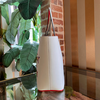 CHRISTIAN LOUBOUTIN Loubitag Spikes East West Cabata Love White Calfskin Tote
