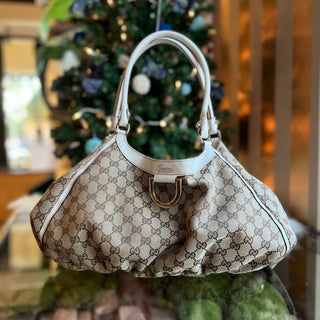 GUCCI Abbey D-Ring Beige White GG Canvas Shoulder Bag