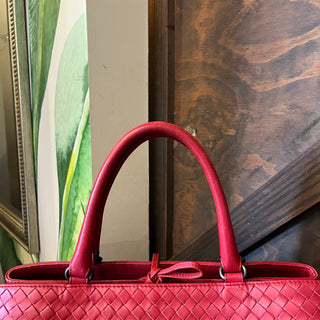 BOTTEGA VENETA Milano Red Intrecciato Lambskin Leather Tote