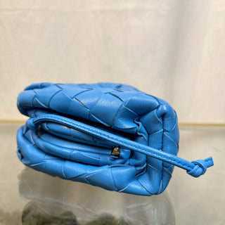 BOTTEGA VENETA The Mini Pouch  Blue Nappa Intrecciato Crossbody Bag