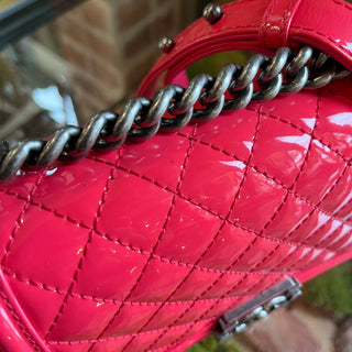 CHANEL Old Medium Boy Flap Quilted Patent Leather Shoulder Bag