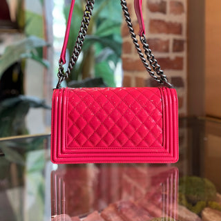CHANEL Old Medium Boy Flap Quilted Patent Leather Shoulder Bag