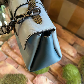 BOTTEGA VENETA Small Piazza Blue Nappa Leather Top Handle Bag