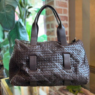 BOTTEGA VENETA Ebano Intrecciato Woven Nappa Leather Satchel Bag