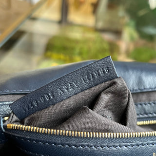 FENDI FF 1974 Embossed Baguette Navy Blue Nappa Leather Shoulder Bag