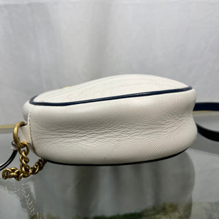 GUCCI Torchon Mini White Blue Azalea Calfskin Matelasse Diagonal GG Marmont Round Shoulder Bag