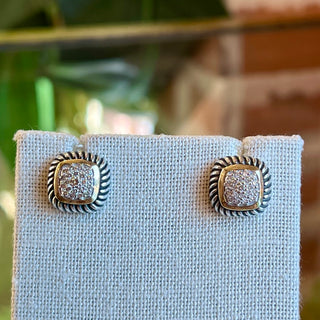 DAVID YURMAN Albion Sterling Silver 18k Yellow Gold Pave Diamond Earrings