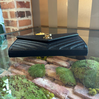 SAINT LAURENT Chevron Cassandra Black Wallet on Chain