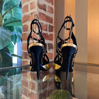 LOUIS VUITTON Black/Metallic Gold Leather Heels SZ 39 (US 9)