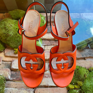 GUCCI Soho GG Orange Leather Platform Heels SZ 40 (US 10)