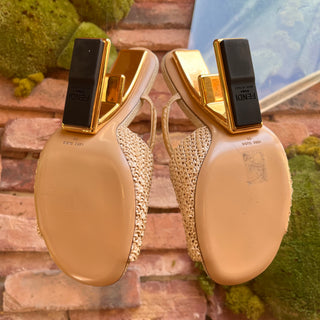 FENDI Woven Raffia Beige First Sandal Heels SZ 39 (US 9)